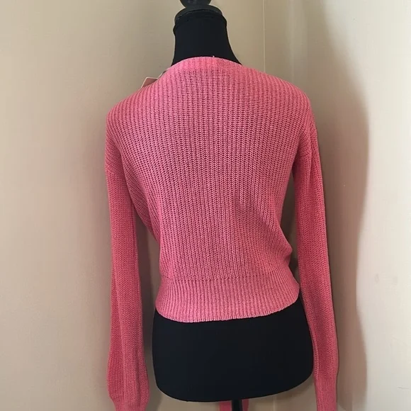 Hyped Unicorn Pink Front Tie Knot Long Sleeve Knit Cropped Cardigan Size S/M NWT - Picture 7 of 9